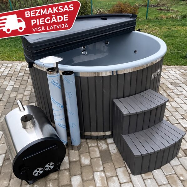 Stikla&scaron;ķiedras kubls ar ārējo krāsni un hidromasāžu