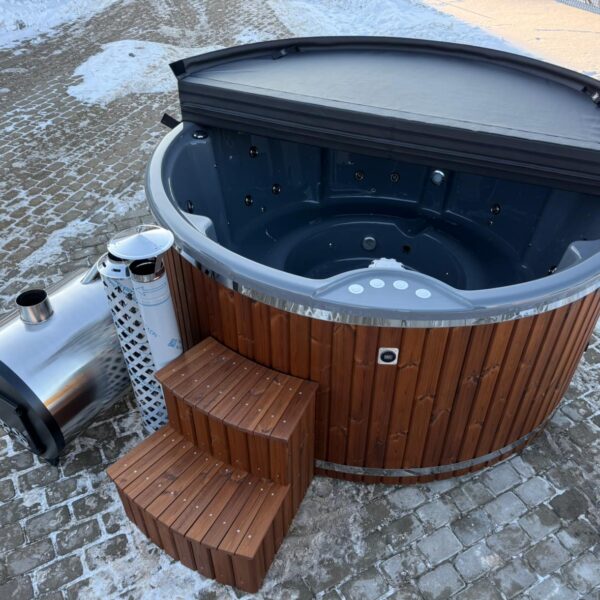 Acrylic hot tub with external stove
