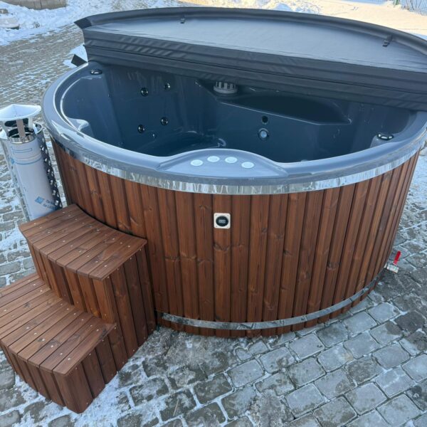 Acrylic hot tub with integrated stove