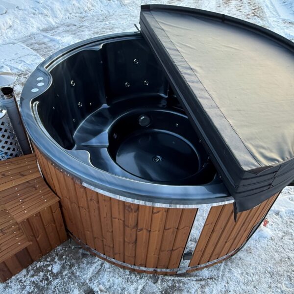 Acrylic hot tub with external stove