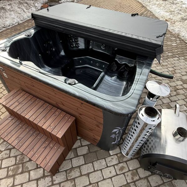 Acrylic hot tub with external stove