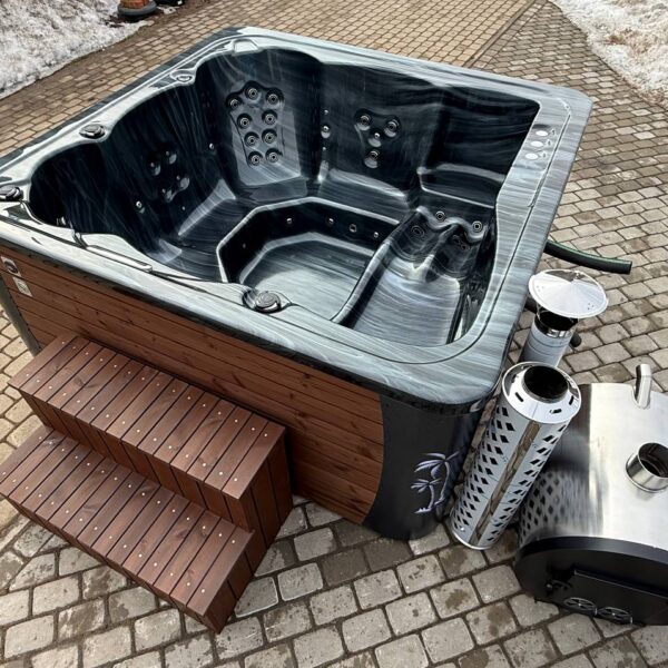 Acrylic hot tub with external stove