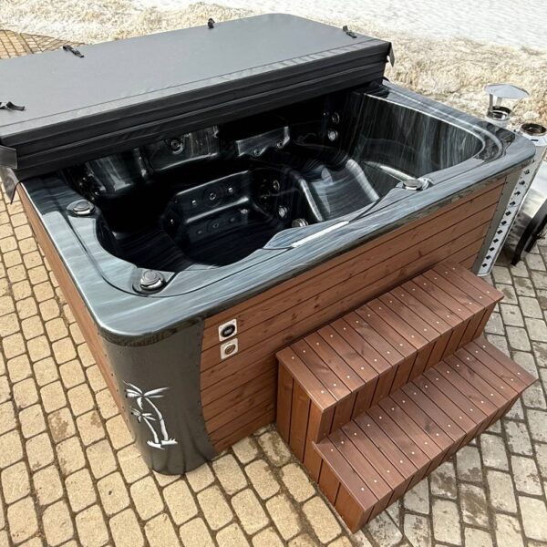 Acrylic hot tub with external stove